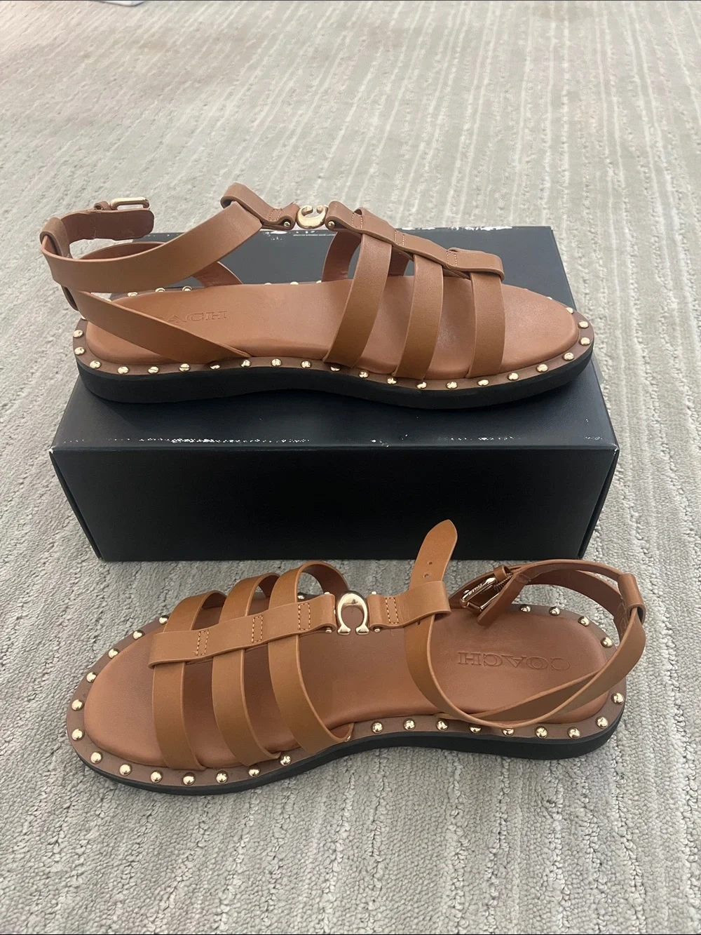 Coach Brown Leather Studded Gladiator Sandals